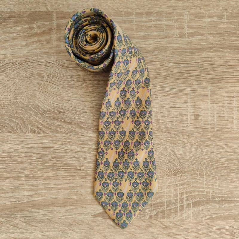 Hermes Paris Silk Tie 7184 UA Flowers Birds Yellow - 1