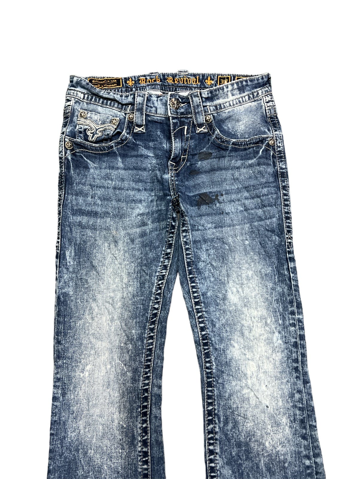 Japanese Brand - FLARED💥THRASHED STONE WASH ROCK REVIVAL DENIM PANT - 2