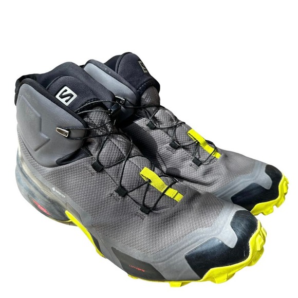 Salomon Hiking Boots Cross Hike Mid GTX Lace Up Athletic Sneakers Gray Yellow 13 - 2
