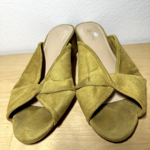 Cabi Marigold Mule Sandals Suede Slip On Peep Toe Block Heel Mustard Yellow 8 - 4