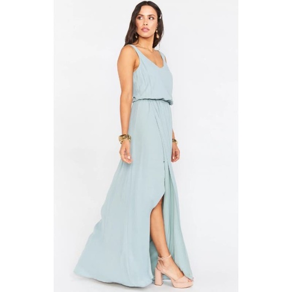 Show Me Your Mumu Dusty Blue Silver Sage Crisp Kendall Maxi Dress XXS - 1