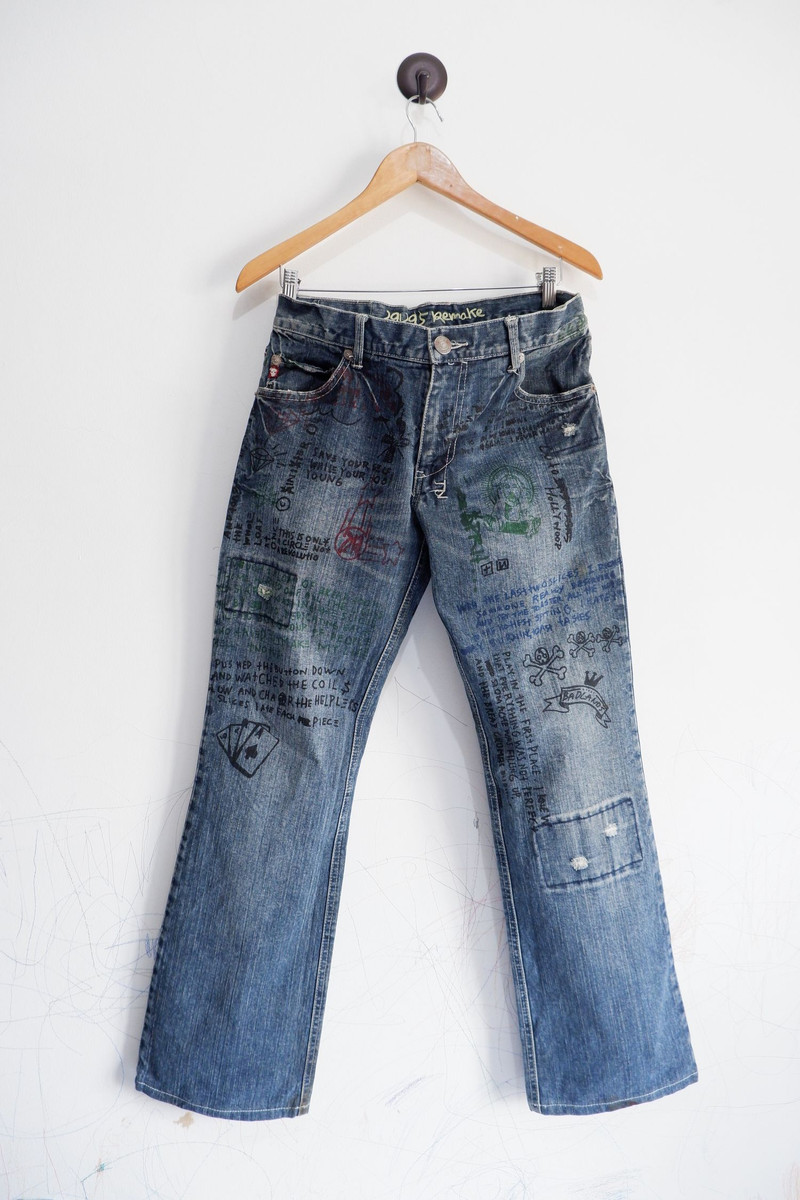 Vintage 291295 Homme Remake Distressed Painting Jeans - 1