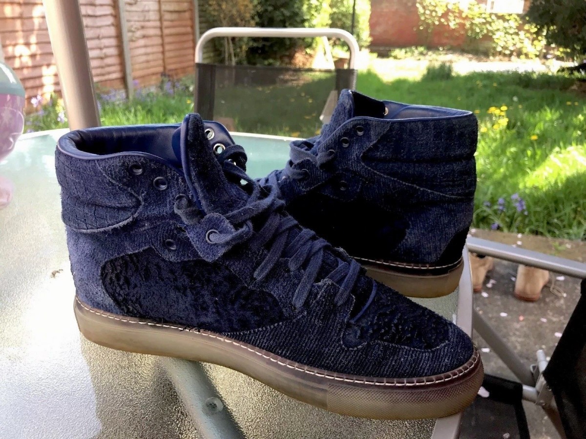 RARE Dark Blue High Tops Suede Leather Sneaker Trainers - 1