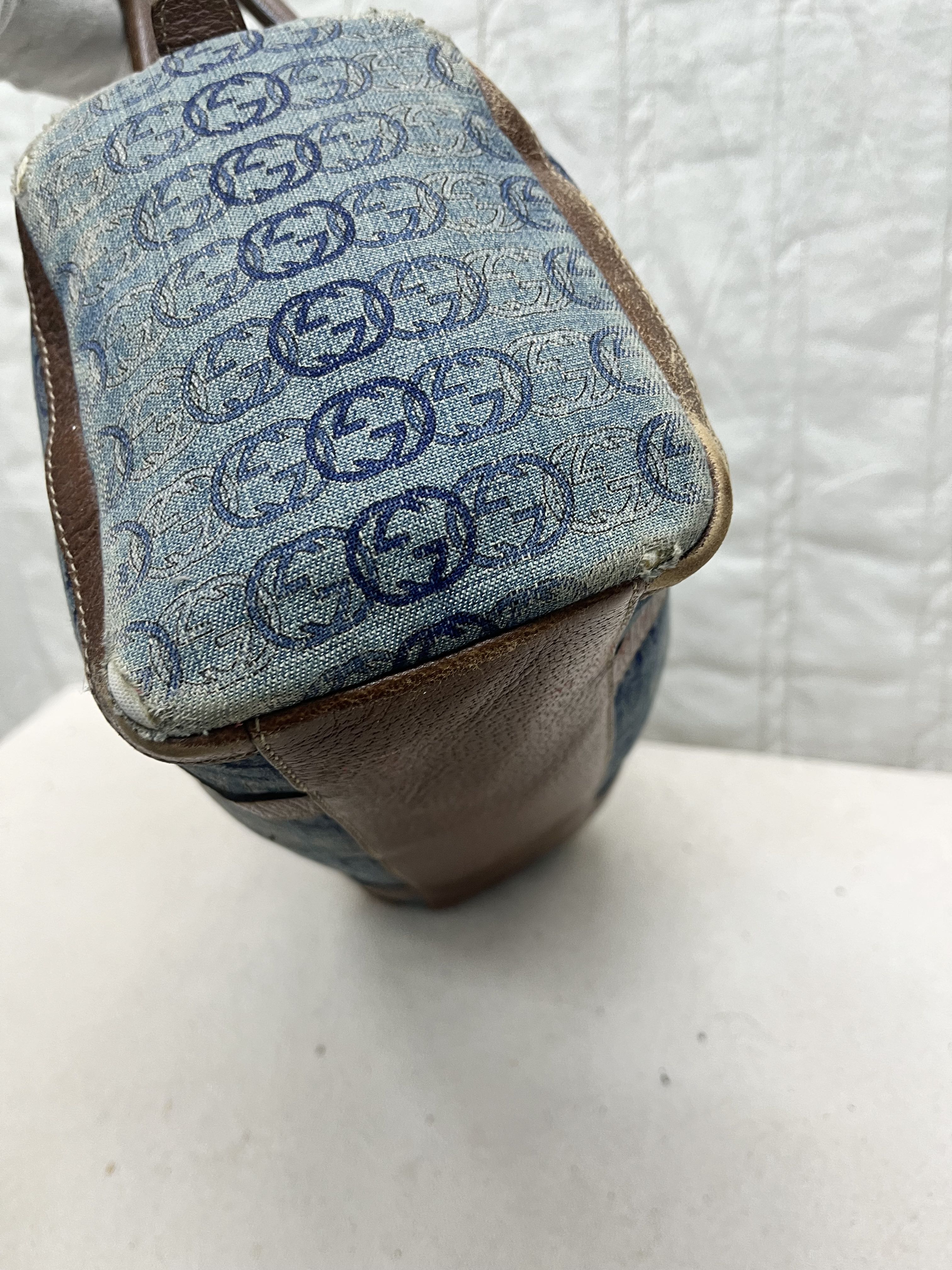 VTG GUCCI ABBEY DENIM LEATHER HANDBAG BOSTON - 7