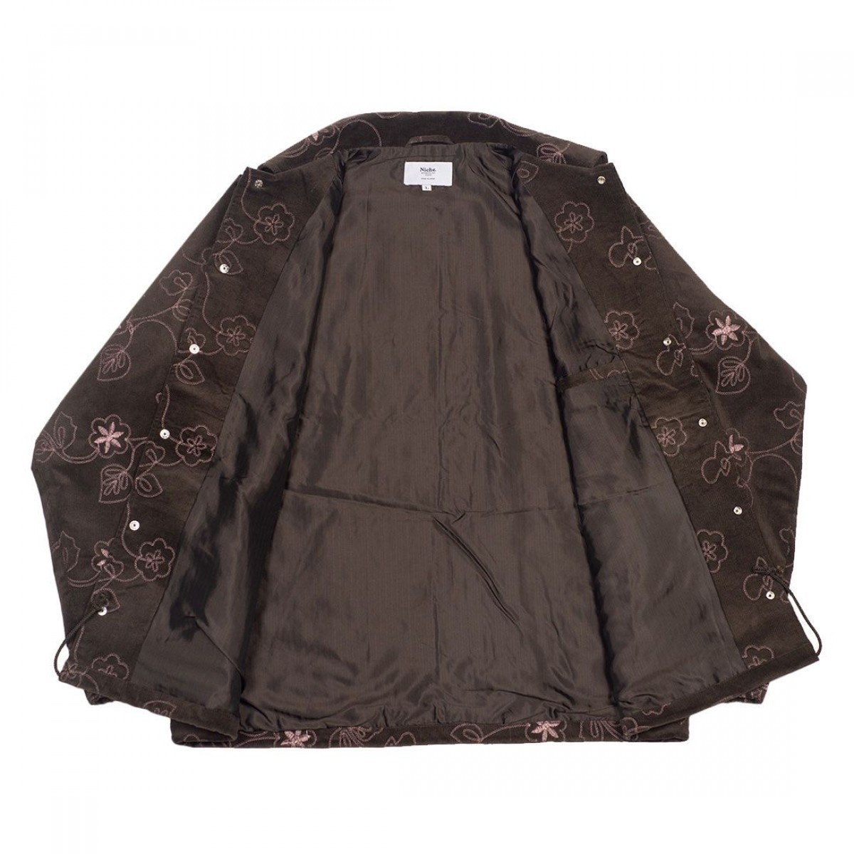 Niche - floral flower corduroy embroidery jacket brown L - 6