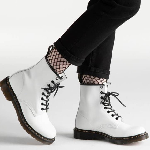 Dr.Martens 1460 Boots Combat 8 Eye Patent Leather Lace Up Block Heel White 10 - 1