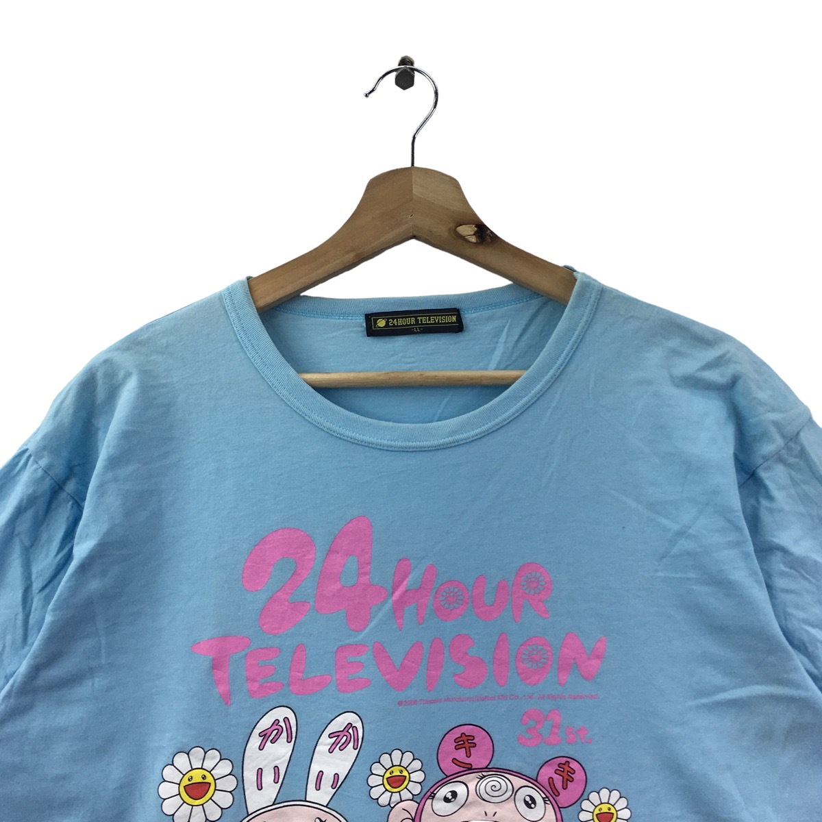 2008 TAKASHI MURAKAMI x 24 HOUR Television Japan Tee Shirt Blue Floral Kaikai Anime Cartoon shops