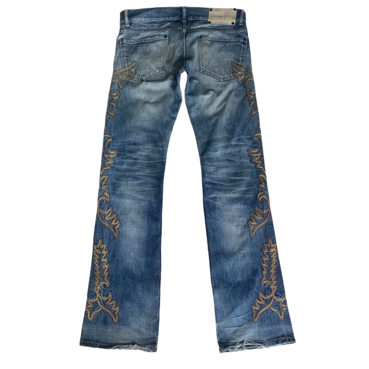 Japanese Brand - Vintage BUFFALO BOB Tribal Embroidery Flare Jeans Distressed - 2