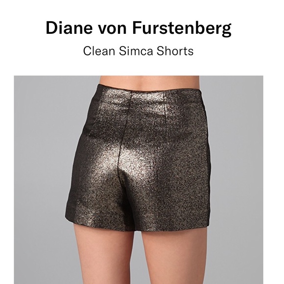 DVF Diane Von Furstenberg Clean Simca Gold Lame High Waist Shorts - 4