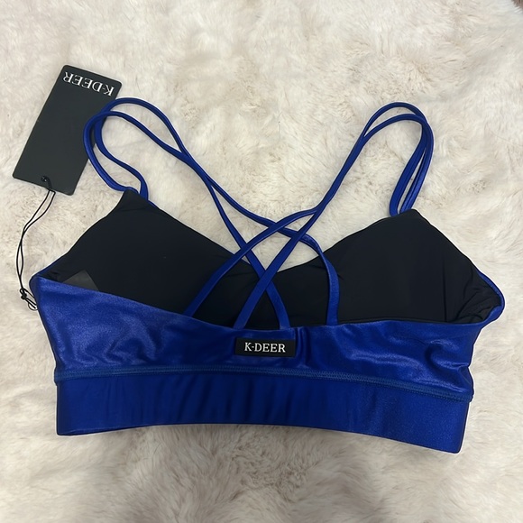 K-DEER Hi-Luxe Polished Criss Cross Sports Bra in Bright Royal Blue - 3