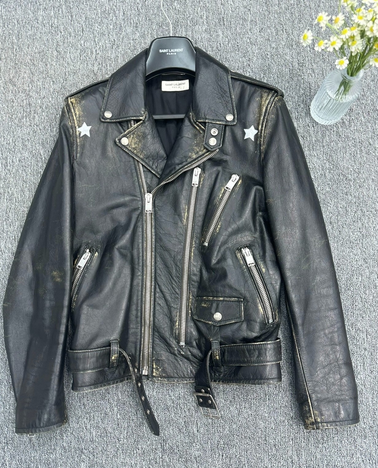 Saint Laurent slp L17 distressed star leather jacket - 1