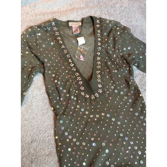 Warehouse Olive Silk + Sequin Coverup Tunic - 8