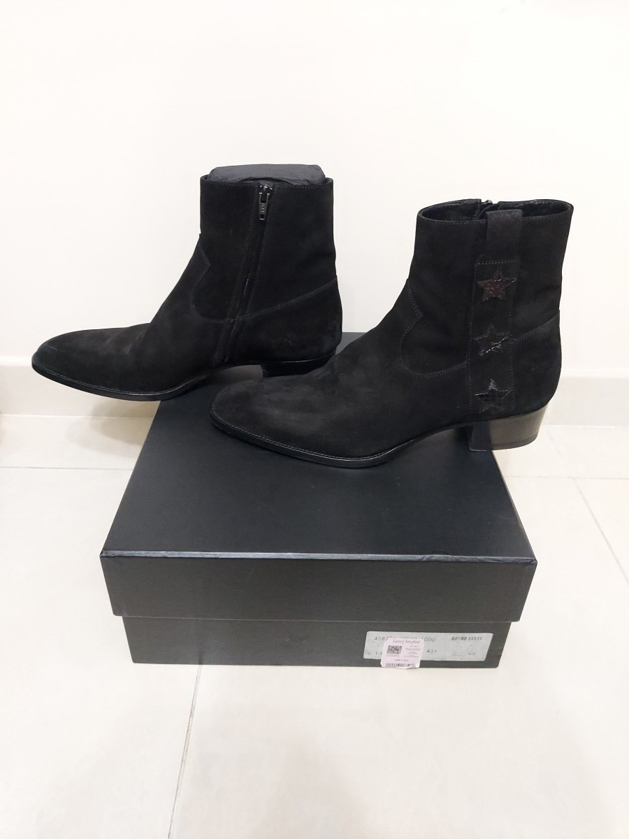 Other Designers Hedi Slimane - SS15 Black Suede Star Wyatt 40 Boots |  rebel_x_archive | REVERSIBLE