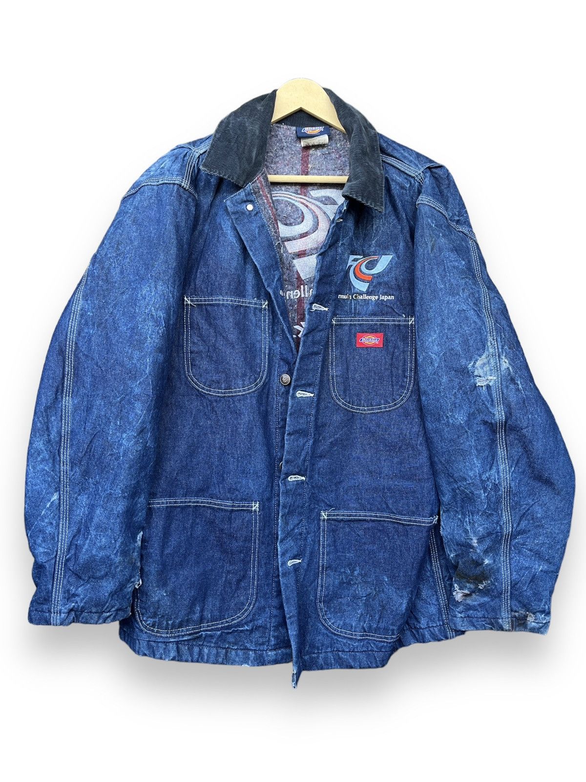 Vintage Dickies Chore Blanket Distressed Jacket Racing Japan - 3