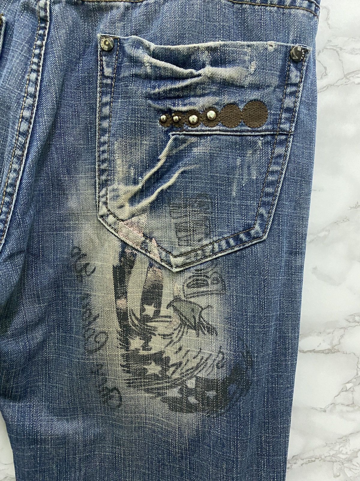 Designer - Vintage ZHAO DAO Patches Distressed Denim Jean - 15