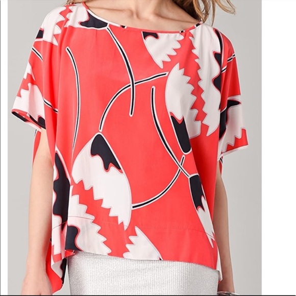 Diane Von Furstenberg - DVF New Hanky Silk Top in African Tulip Deep Coral - 3