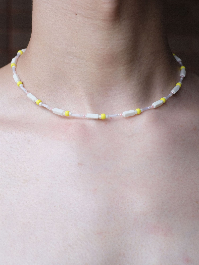 ute Yellow Japan Seed Beads Handmade Beaded Necklace 16.1in - 1