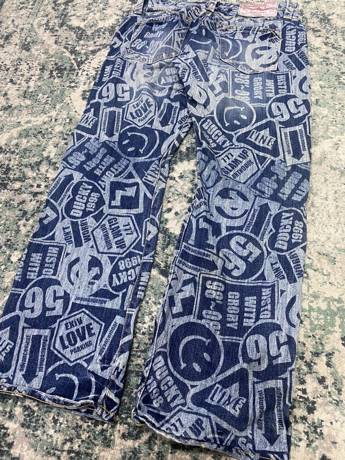 Vintage Co&Lu All Over Acid Wash Printed Effect Smiley Jeans - 6