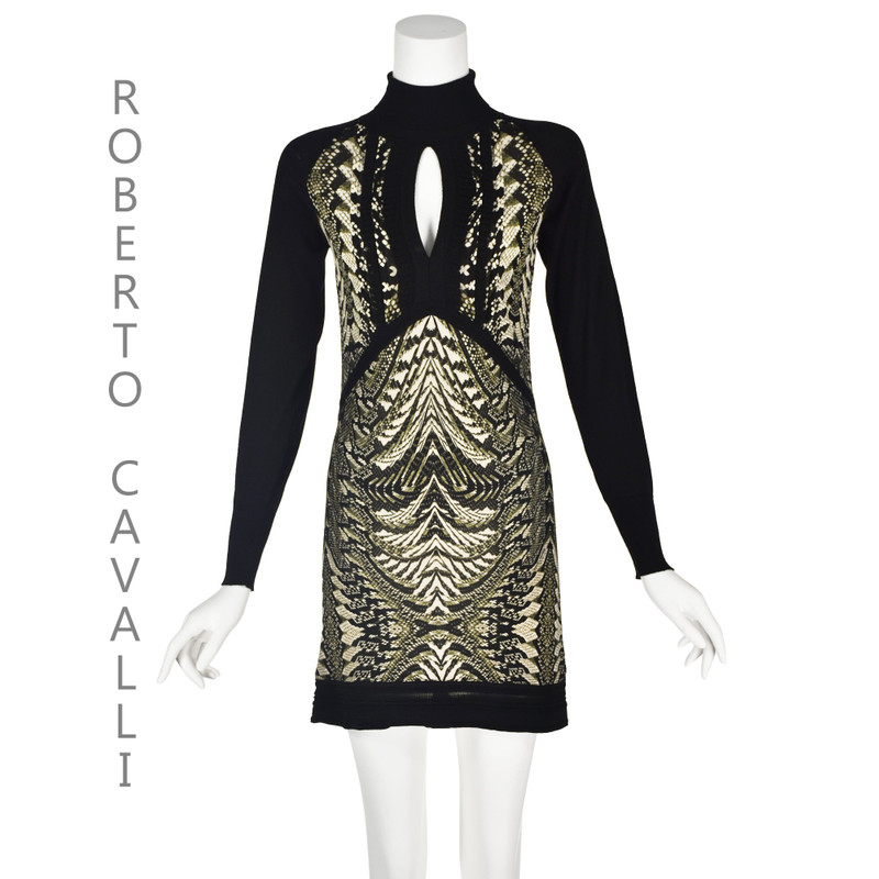 Black & Olive Green Snakeskin Print Turtleneck Mini Dress  - 1