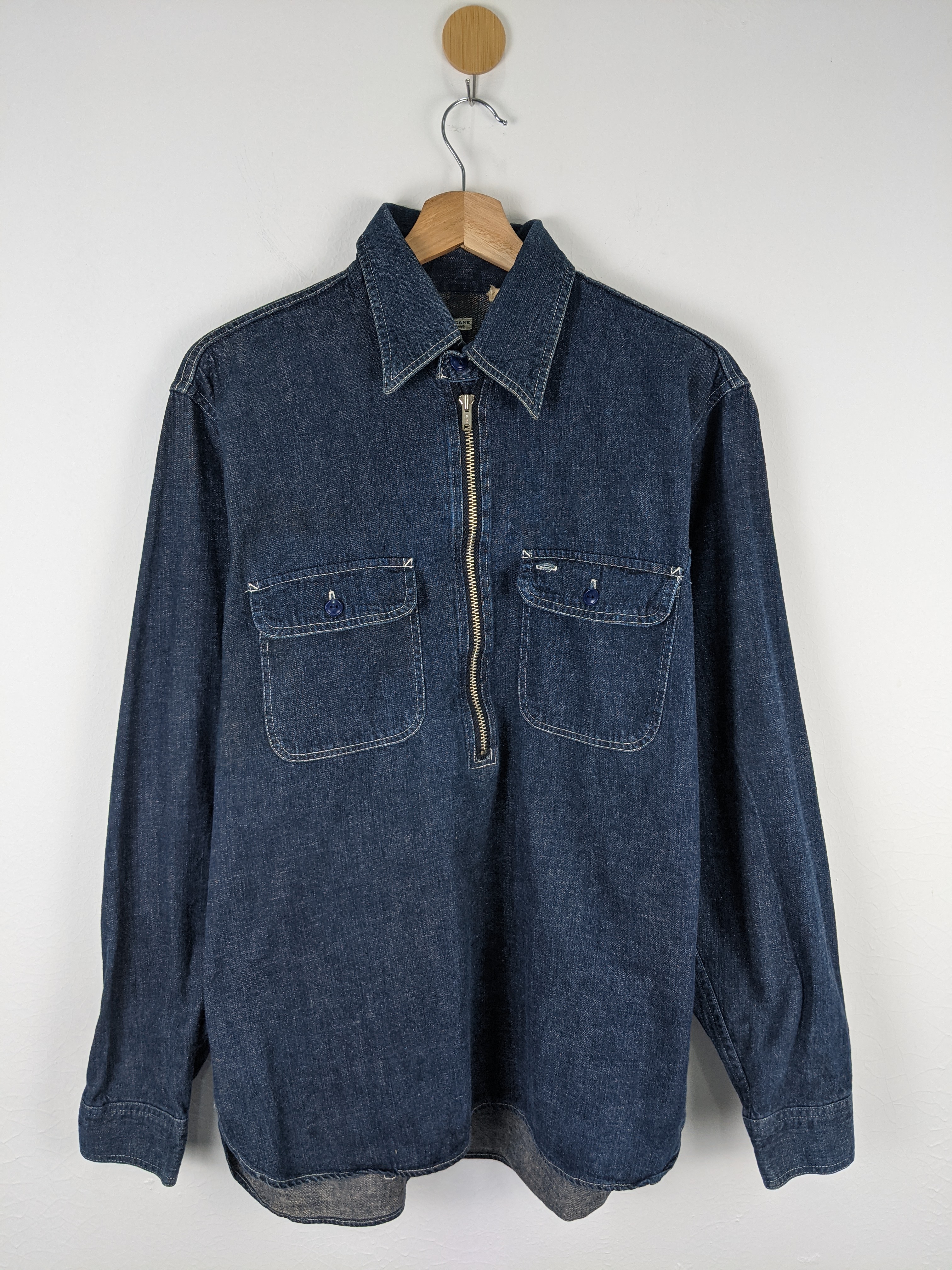 Sugar Cane - Sugarcane Toyo Half Zipper Denim Jeans Pocket Work Shirt