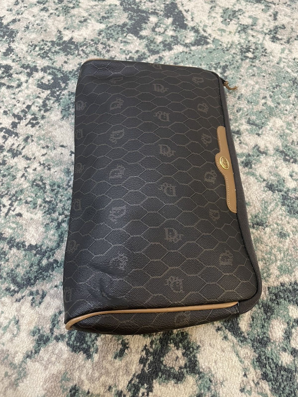 Dior Honey Comb Monogram Leather Clutch Bag - 7