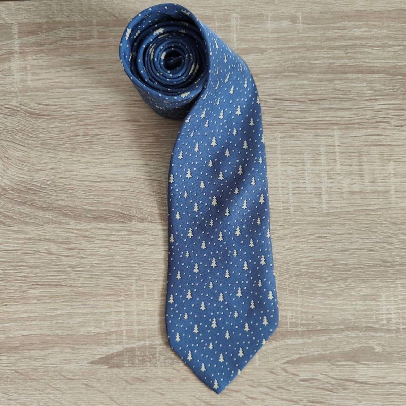 Hermes Paris Silk Tie 5150 HA Trees Blue - 1