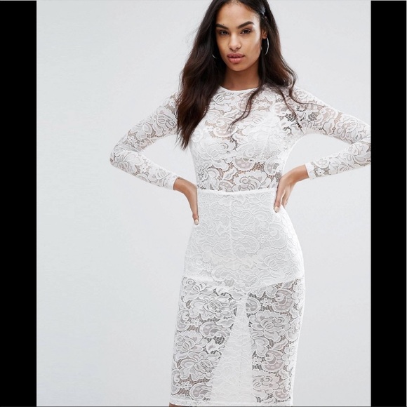 Misha Collection White See-Through Lace Midi Dress - 3