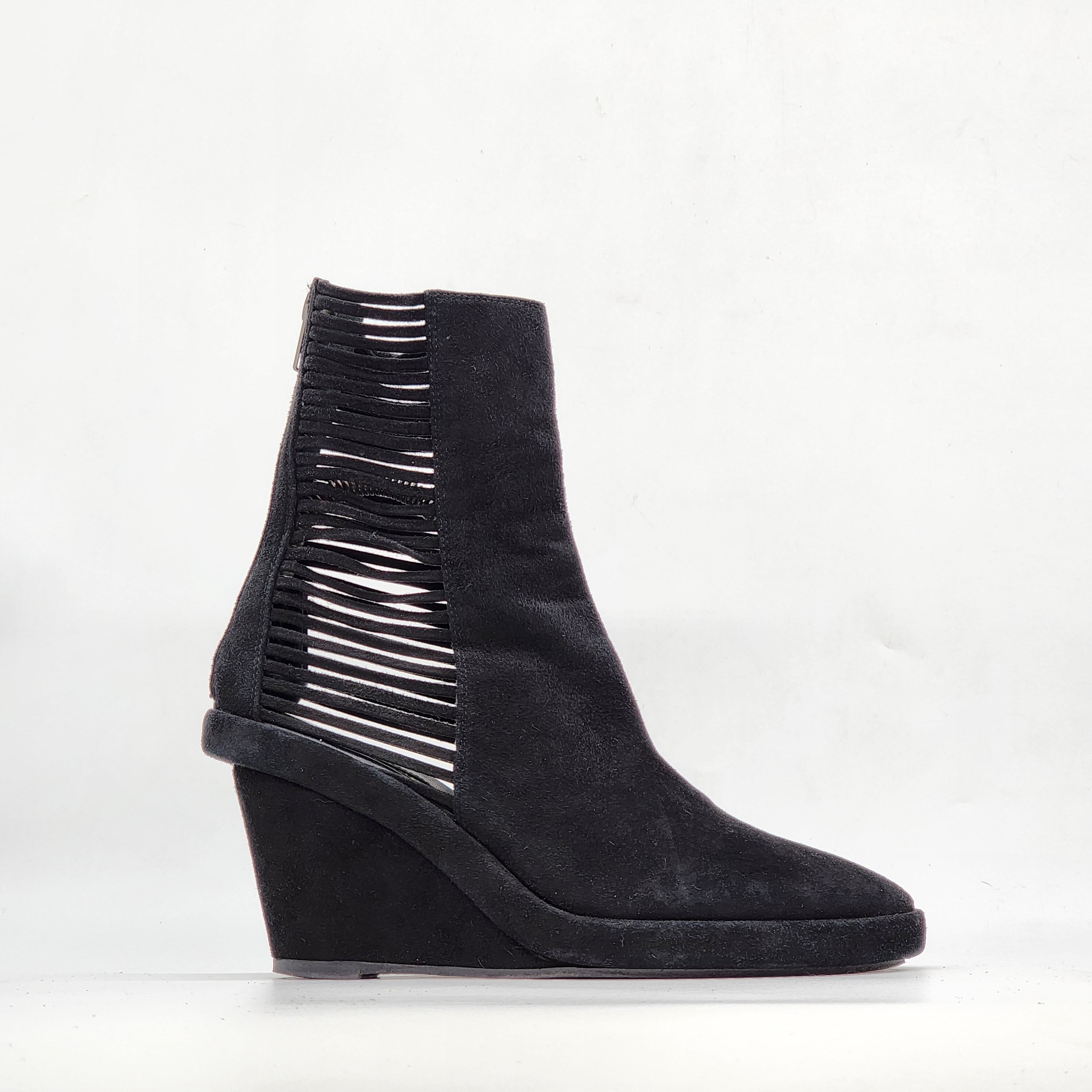 Ann Demeulemeester - Black Suede Slatted Wedge Boots - 1