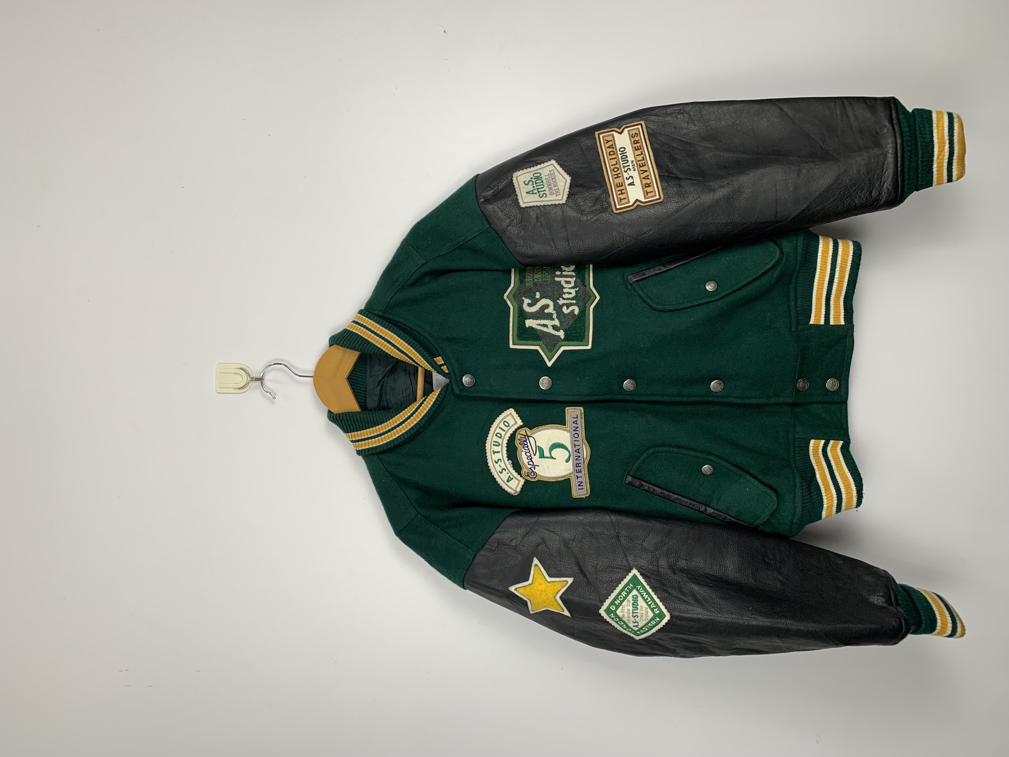 Vintage - Vintage 80s A.S Studio Varsity Jacket Leather Patches Green