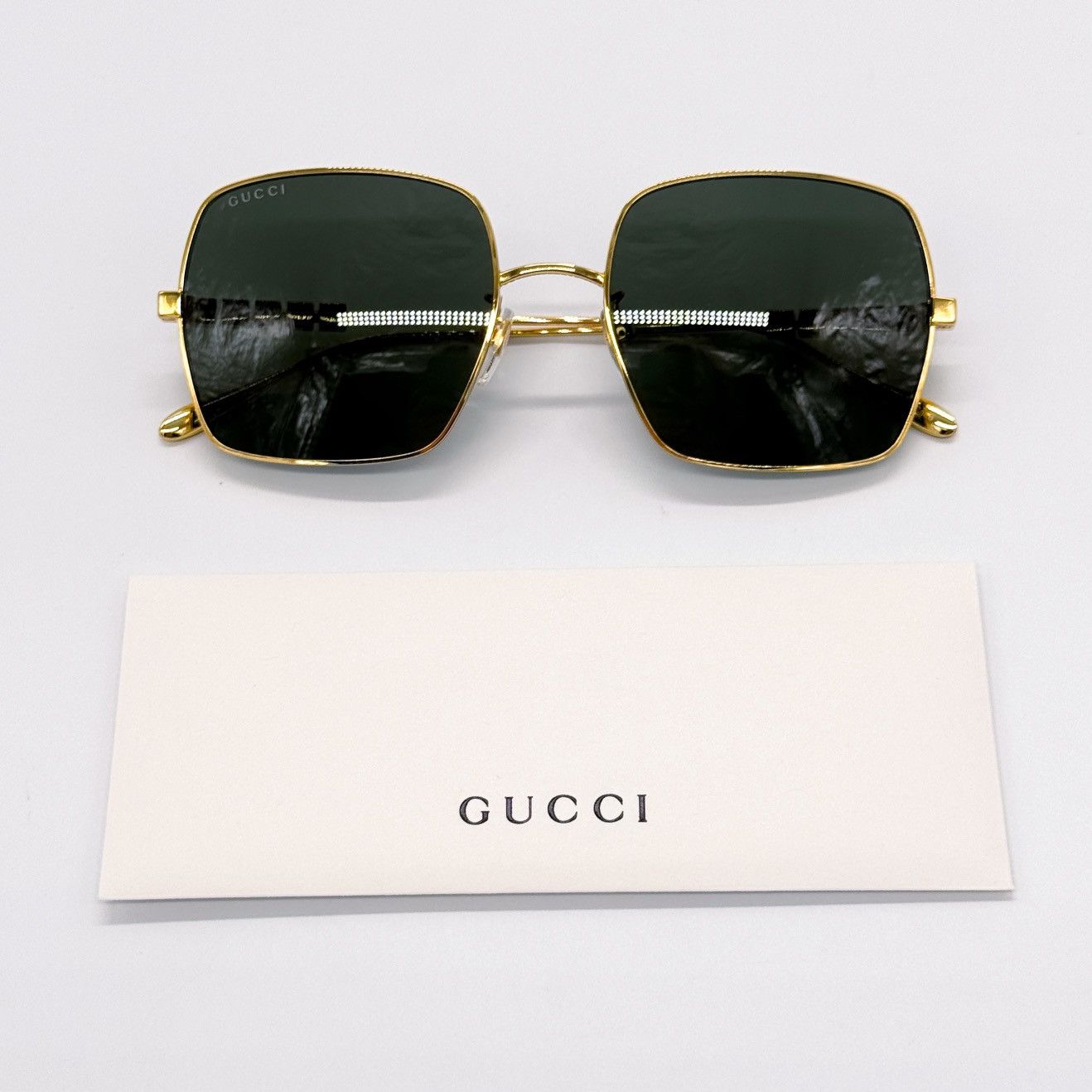 NEW GUCCI GG1434S 001 SQUARE GOLD GREY UNISEX SUNGLASSES - 10