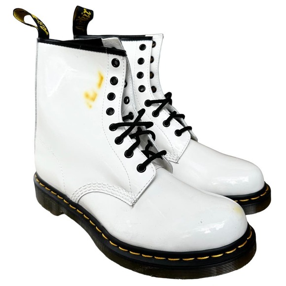 Dr. Martens 1460 Boots Combat 8 Eye Patent Leather Lace Up Block Heel White 11 - 1