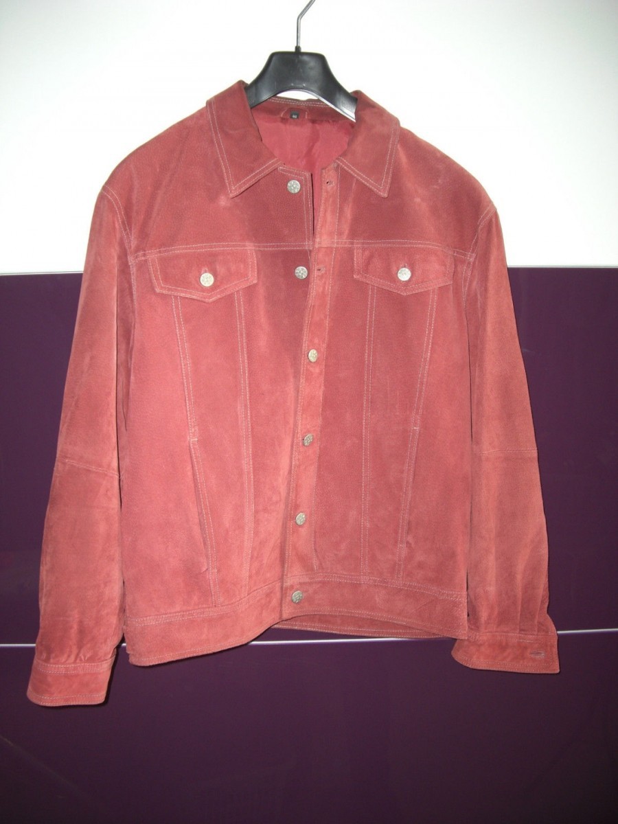 Vintage - Red 100% Real Suede Leather Jacket - 1
