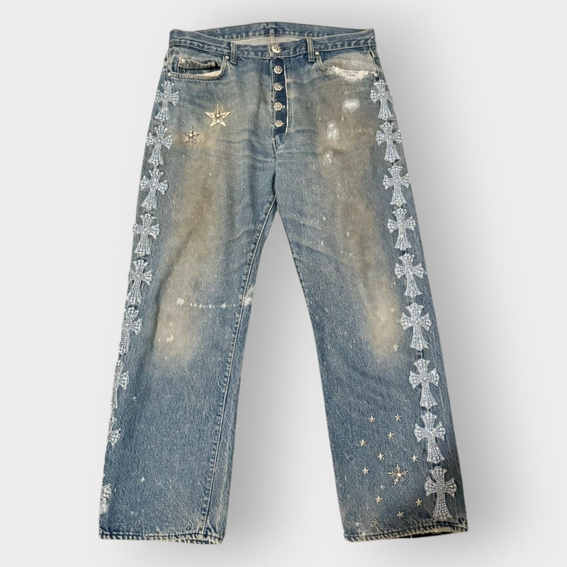 Chrome Hearts Canes Exclusive Diamond Crosses Sliver JEANS - 1