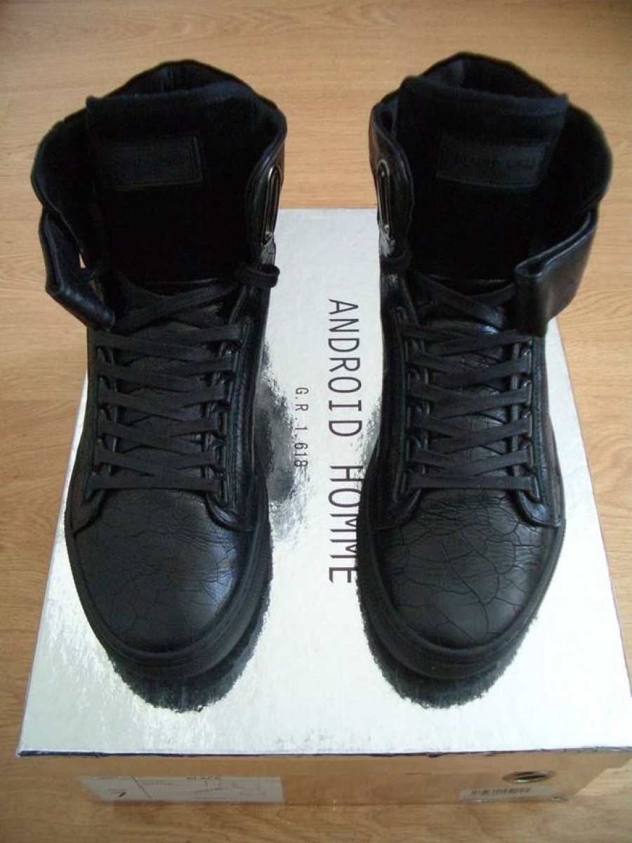 Android Homme - RARE Black Leather Hight-Top Sneaker - 3