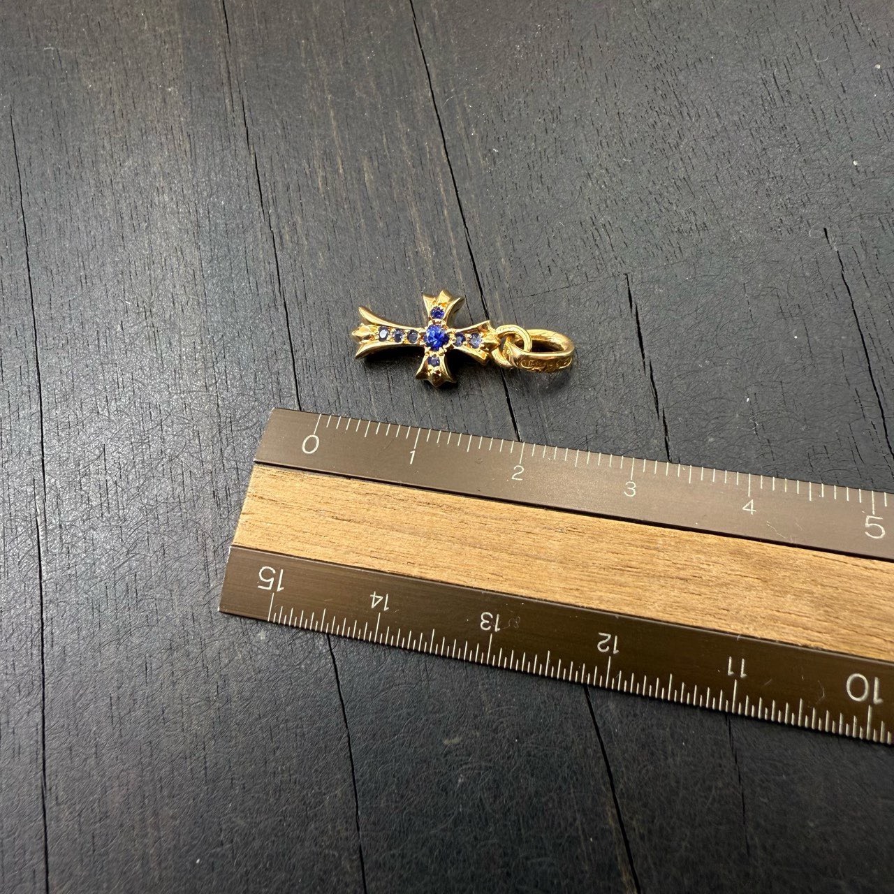 Chrome Hearts 22k Blue Diamond BabyFat Cross Pendant - 3