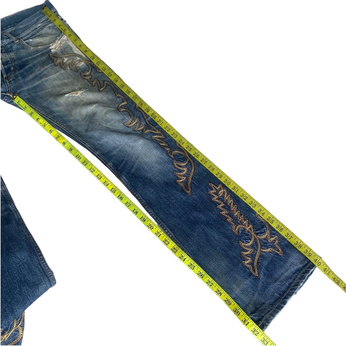 Japanese Brand - Vintage BUFFALO BOB Tribal Embroidery Flare Jeans Distressed - 17