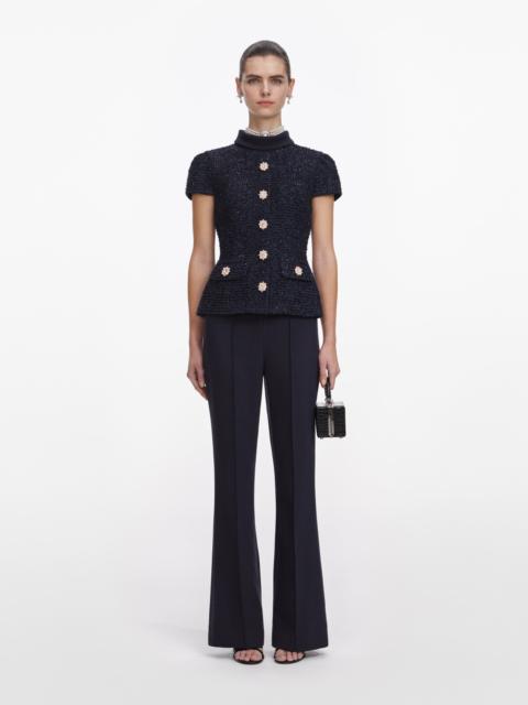 self-portrait Navy Metallic Boucle Jumpsuit