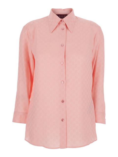 GUCCI Gucci Women Pink Shirt With Pointed Collar And Buttoned Cuffs In Silk Gg Jacquard Woman