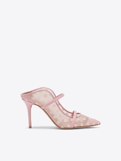 MALONE SOULIERS Maureen 85 Pink Floral Mesh Heeled Mules