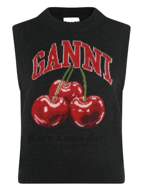 GANNI Ganni Cherry-embroidered Top