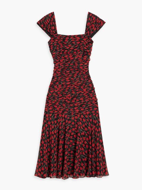Other Designers Ruched floral-print chiffon midi dress