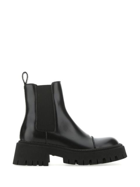 Balenciaga Woman Black Leather Tractor Ankle Boots