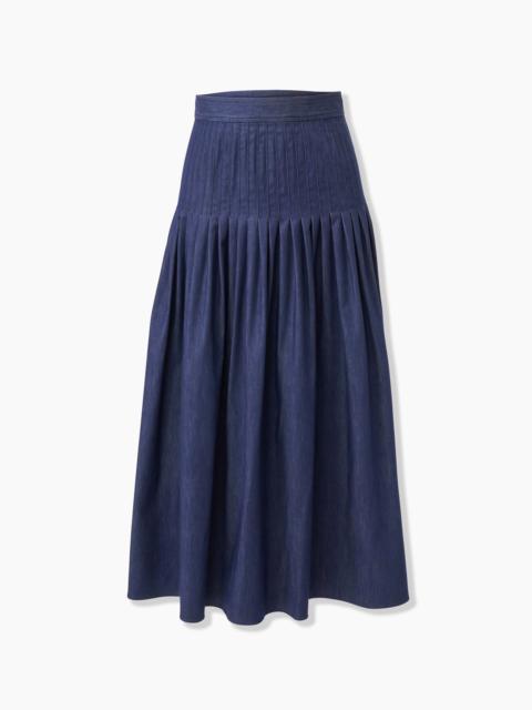 CAROLINA HERRERA Pleated Denim Midi Skirt