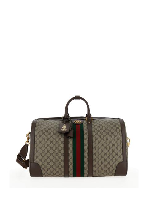 Gucci Men 'Gucci Savoy Big' Beige And Ebony Travel Duffle Bag With Web Detail In Gg Supreme Canvas M