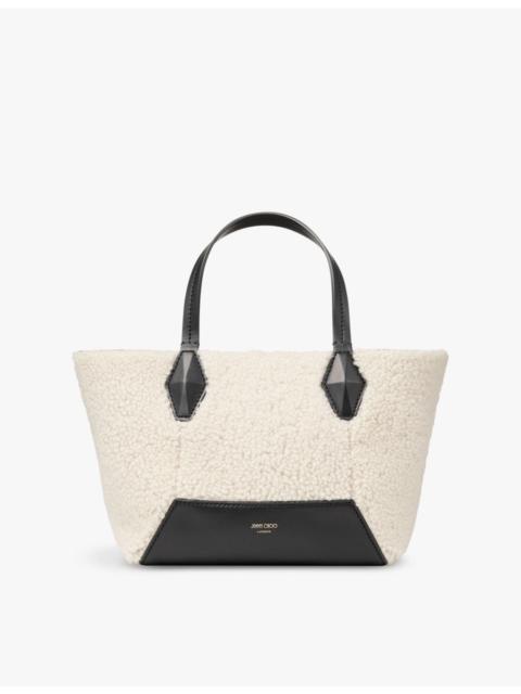 JIMMY CHOO Diamond logo-embossed small shearling and leather tote bag