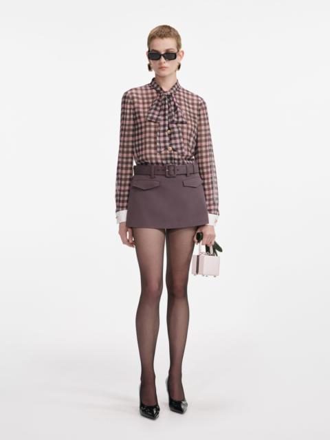 self-portrait Brown Check Chiffon Blouse