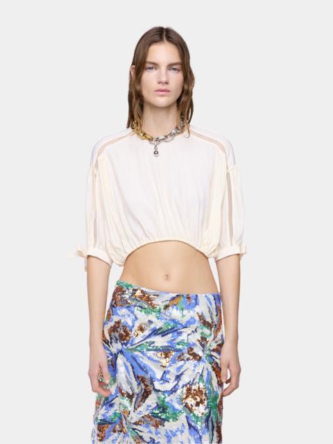 rabanne CROP TOP IN OFF-WHITE VISCOSE CREPE WITH PUFF SLEEVES