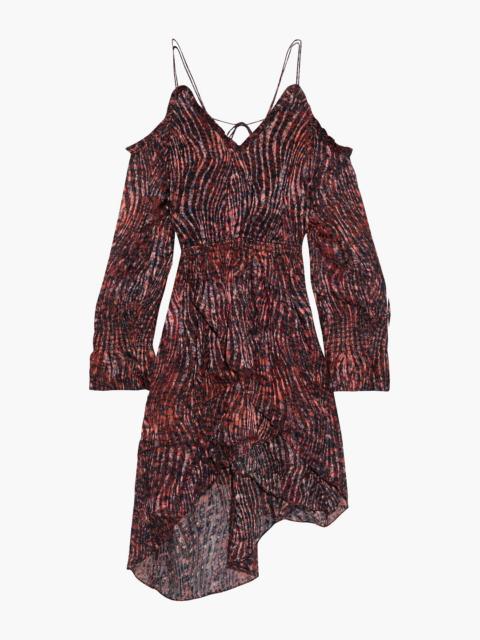 Other Designers Eloma asymmetric cold-shoulder printed devoré-chiffon mini dress