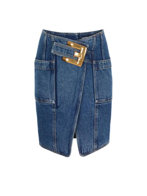 Balmain Short denim skirt with belt