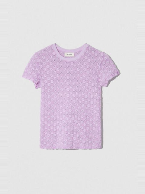 BY FAR RUBI T-SHIRT LILAC FLORAL LACE